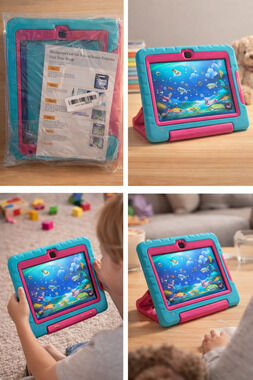 Kids Shockproof Tablet Case w/ Built-In Screen Protector – Pink & Teal